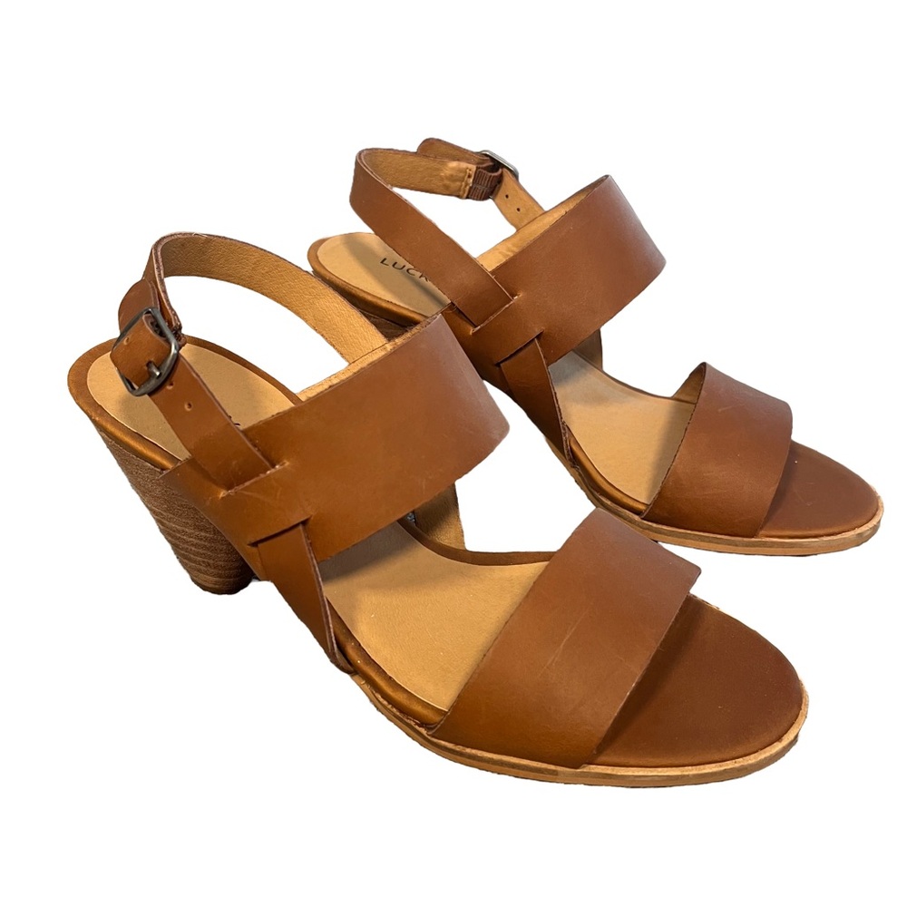 Lucky Brand Brown Leather Block Heel Sandals